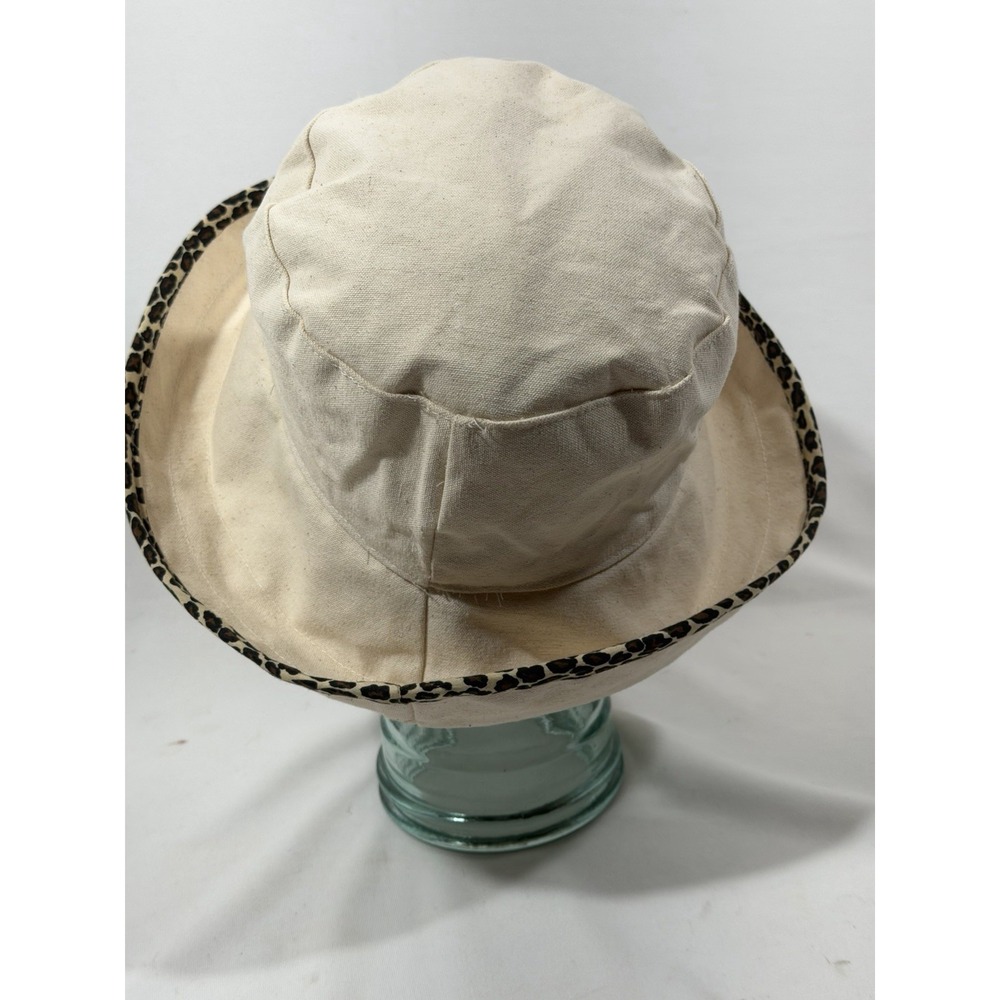 Boo Sun Bucket Hat Womens Small Ivory Cotton Floral Leopard Boho Cottagecore - Picture 6 of 16